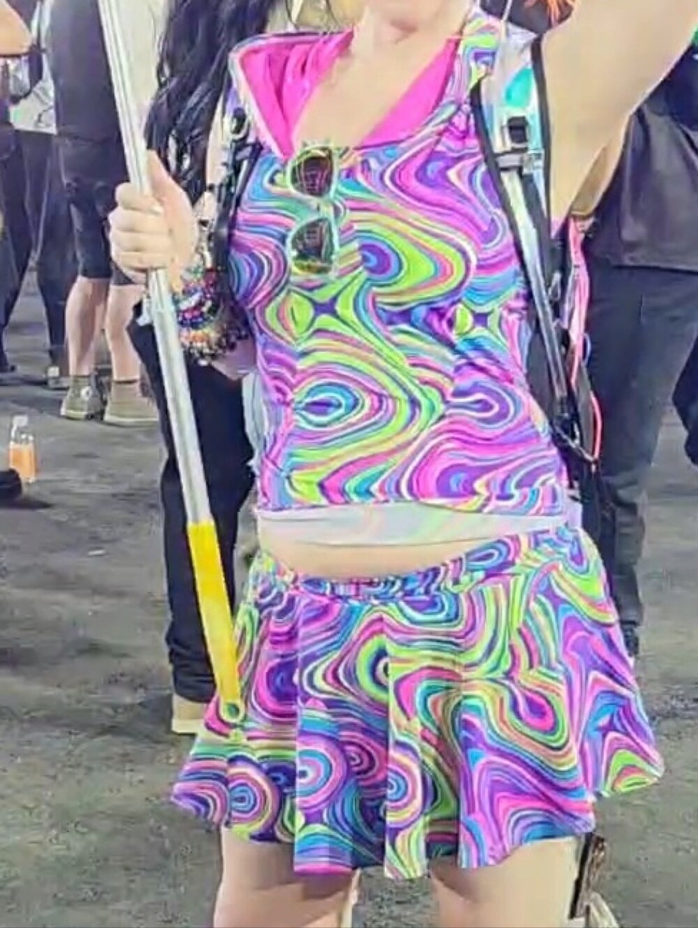 Vibrant Neon Swirl Circle Skirt - Pink Multi